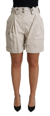Dolce & Gabbana Beige Cotton Pleated High Waist Casual Shorts -   -  Dolce & Gabbana.